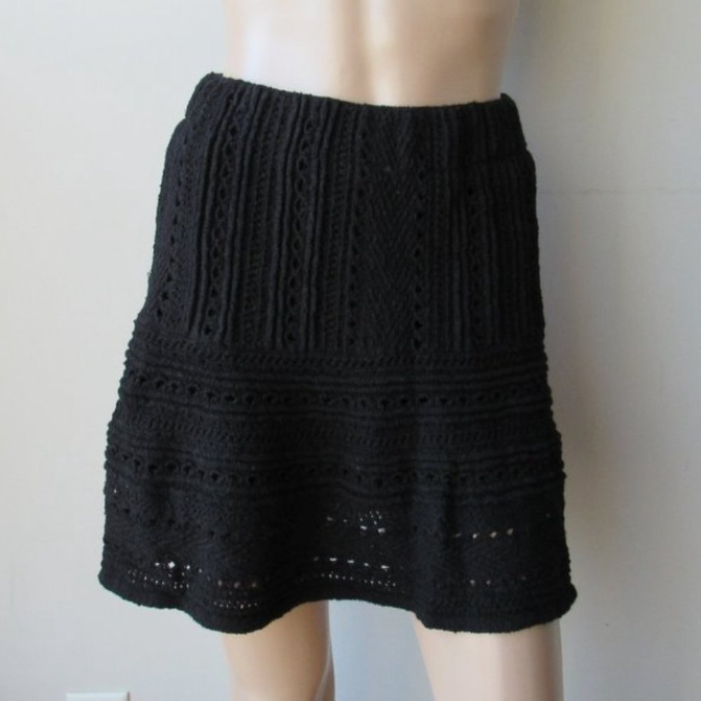 NWOT Zara Knit Eyelet Black A-line Mini Skirt